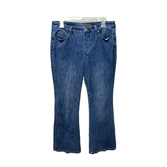 Soft Surroundings Denim - Soft Surroundings Womens Blue Distressed Denim Lean Flare Jeans M 33x29 Mid Ris